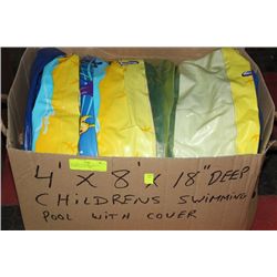 CHILDREN SWIMMING POOL W/ COVER 4' X 8' X18"DEEP