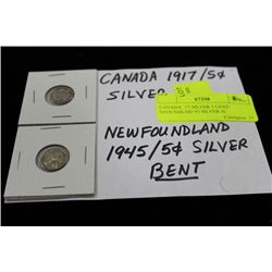 CANADA  '17 SILVER 5 CENT/ NFOUNDLND '45 SILVER 5C