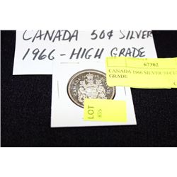CANADA 1966 SILVER 50 CENT, HIGH GRADE