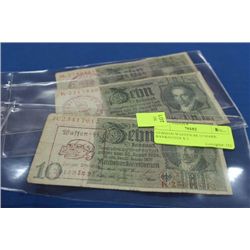 GERMAN WAFFEN SS 10 MARK BANKNOTES X 3