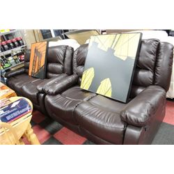 NEW BROWN LEATHER RECLINING SOFA AND LOVE SEAT