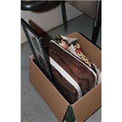 #28 BOX W PICTURE/WOOD CARVED CATS ETC