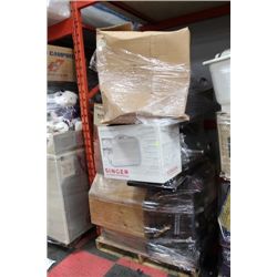 PALLET W BBQ/YARDTOOLS/ AND HOUSEHOLD MISC.