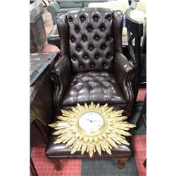 NEW BROWN LEATHER WING BACK PARLOUR CHAIR W