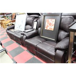 NEW BROWN LEATHER RECLINING SOFA AND LOVE SEAT