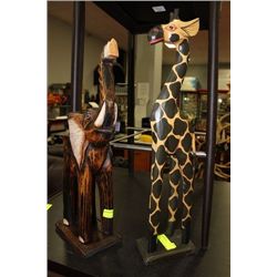 WOOD CARVED ELEPHANT AND GIRAFFE ORNAMENT