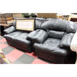BLACK LEATHERETTE LOVE SEAT AND CHAIR