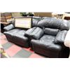 Image 1 : BLACK LEATHERETTE LOVE SEAT AND CHAIR