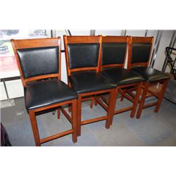 SET OF 4 WOOD AND LEATHERETTE BAR STOOLS
