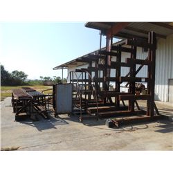 (1) LOT MISC STEEL RACKS, CONVEYORS, FAN