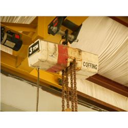 3 TON COFFING ELECTRIC CRANE OVERHEAD CRANE (50' SPAN W/CRANE RAILS RAIL SYSTEM DESIGNED AND BUILT B
