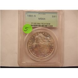 1881 S Morgan Dollar Graded By PCGS MS 64