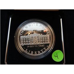 1992 W Proof 90% Silver, The White House 200th Anniv. Silver Dollar