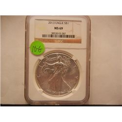 2013 American Silver Eagle Graded By NGC MS69, .999 Fine Silver 1 Troy Oz.