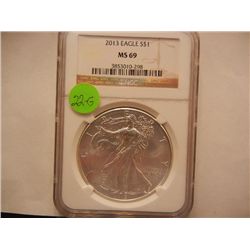 2013 American Silver Eagle Graded By NGC MS69, .999 Fine Silver 1 Troy Oz.