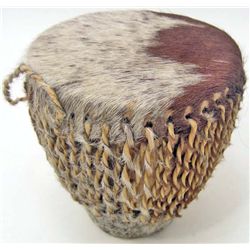 VINTAGE COWHIDE DRUM WITH TWISTED RAWHIDE ON SIDES