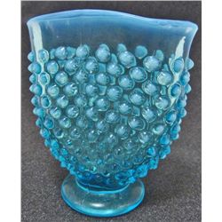 VINTAGE FENTON HOBNAIL BLUE OPALESCENT GLASS FAN VASE