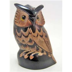 HAND CARVED BUFFALO HORN OWL FIGURINE