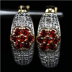 14K GOLD OVER STERLING SILVER GARNET & DIAMOND EARRINGS