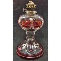 ANTIQUE EAPG VICTORIAN CRANBERRY & CLEAR GLASS LAMP