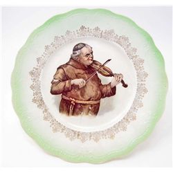 ANTIQUE HAND PAINTED PORCELAIN MONK PLAYS VIOLIN PLATE