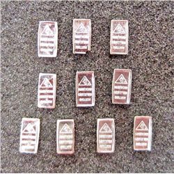 LOT OF 10 5 GRAIN INGOT BARS OF 99.9 PURE SILVER