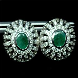 WHITE GOLD OVER STERLING SILVER EMERALD EARRINGS