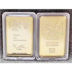 GERMAN HITLER SIGNATURE 1 TROY OZ. .999 GOLD CLAD INGOT BAR