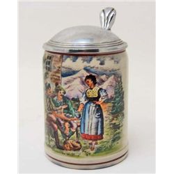 VINTAGE WEST GERMANY HAND PAINTED LIDDED STEIN