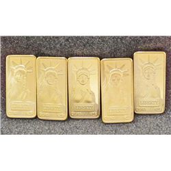 LOT OF 5 STATUE OF LIBERTY .999 GOLD CLAD INGOT BAR