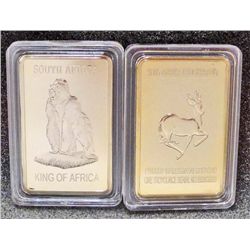 SOUTH AFRICAN GORILLA 1 TROY OZ. .999 GOLD CLAD INGOT BAR