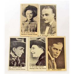 LOT OF 5 C. 1920'S SILENT MOVIE COWBOYS CIGARETTE CARDS