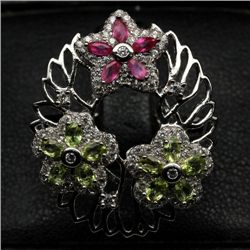 STERLING SILVER RUBY, PERIDOT AND TOPAZ RING SIZE 8