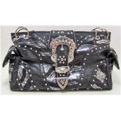 NEW WESTERN BLING STYLE BLACK BUCKLE PURSE HANDBAG