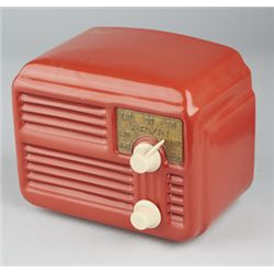 Arvin Metal Mini Tabletop AM Radio Red w/Gold Foil.