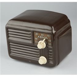 Arvin Metal Mini Tabletop AM Radio Brown w/Gold Foil.