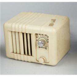 Sonora White Plastic Mini 2-Knob Tabletop AM Radio.