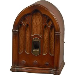 General Electric Wood Tabletop Cathedral 3-Dial Radio.