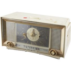 G.E. White Plastic Tabletop 2-Knob Alarm Clock Radio.