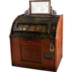 5 Cent Poker 5-Reel Trade Stimulator In Wood Cabinet.