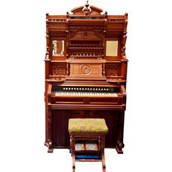 Early Ornate Wood Parlor Pump Organ w/Bench.