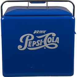 Drink Pepsi Cola Embossed Blue Metal Cooler w/ Handle.