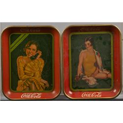 Lot Of 2 Vintage Drink Coca Cola Tin Serving Trays.