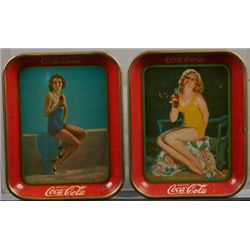 Lot Of 2 Vintage Drink Coca Cola Tin Serving Trays.