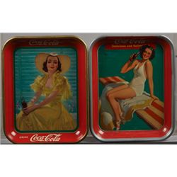 Lot Of 2 Vintage Drink Coca Cola Tin Serving Tray.