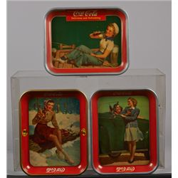 Lot Of 3 Vintage Drink Coca Cola Tin Serving Tray.