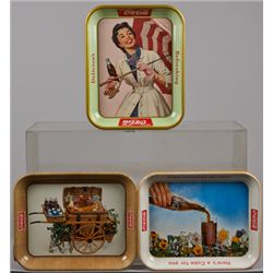 Lot Of 3 Vintage Drink Coca Cola Tin Serving Tray.