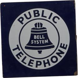 Bell System Public Telephone Porcelain Flange Sign.