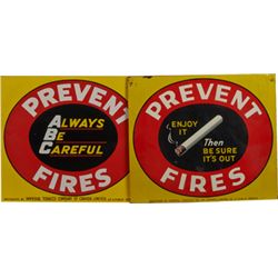 Lot Of 2 Canadian Fire Prevention Single-Sided Tin Sign