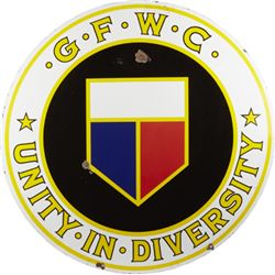 G.F.W.C. Porcelain Sign Featuring Shield Logo.